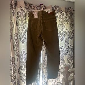 Zara olive green regular fit high rise jeans.